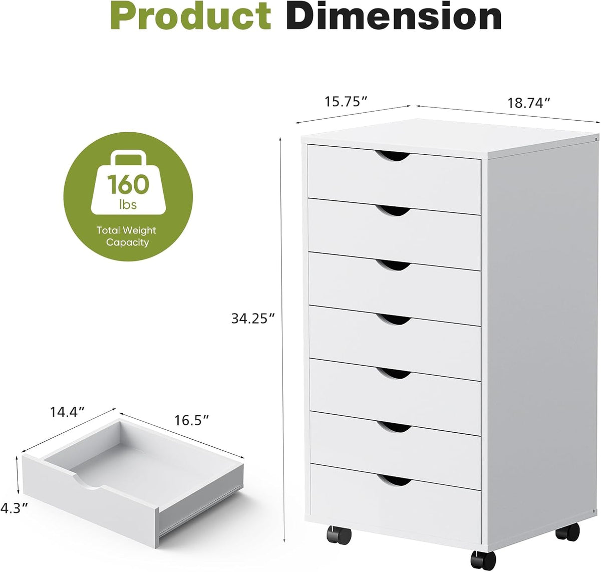 sweetcrispy 7 drawer rolling storage cabinet with wheels, close-up detail