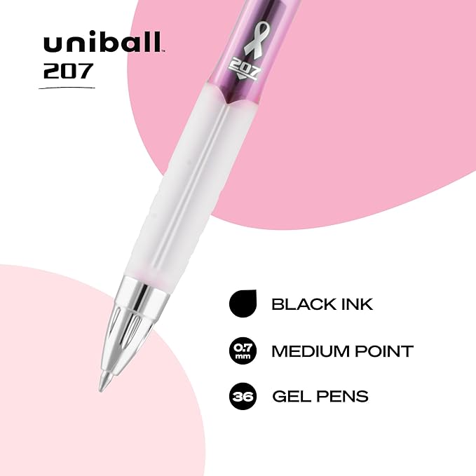 uniball 207 Pink Ribbon Retractable Gel Pens, Medium Point, 12 Pack - Image 2