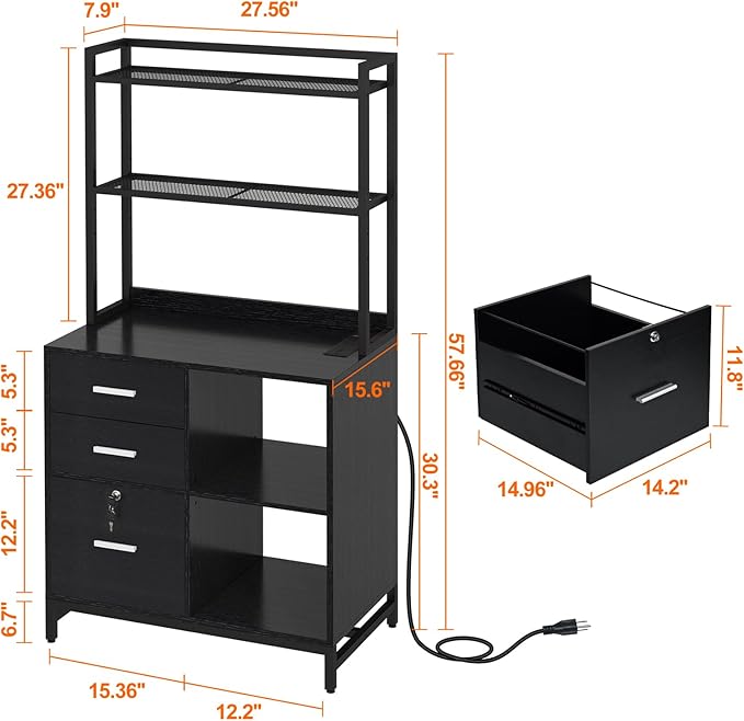Livofloral File Cabinet with Charging Station, 3 Drawer Filing Cabinet with - Image 3