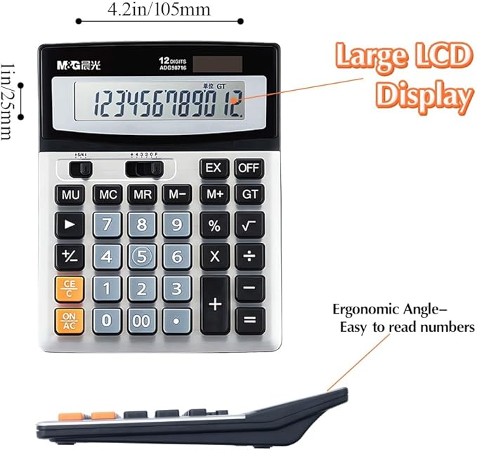 M&G Desk Calculator 12 Digit Extra Large LCD Display Calculators, Dual Solar - Image 4