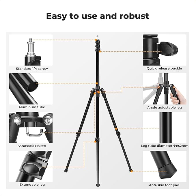 K&F CONCEPT Extendable Photography Stand, Adjustable 6.56ft/78.7"/2M Aluminum - Image 5