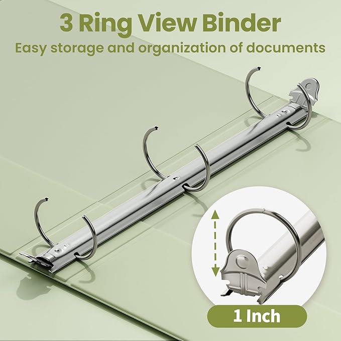 SUNEE 3 Ring Binder 1 Inch 1 Pack, Sage Green - Image 3