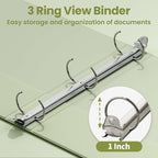 SUNEE 3 Ring Binder 1 Inch 1 Pack, Sage Green - Image 3