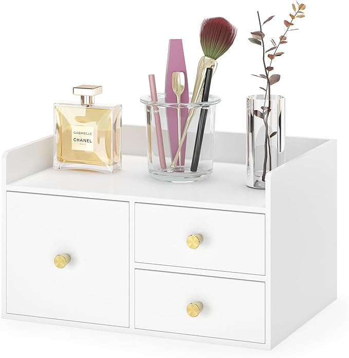 Bamboo Desk Organizer with Drawers Wooden Desktop Storage Drawers by Unknown