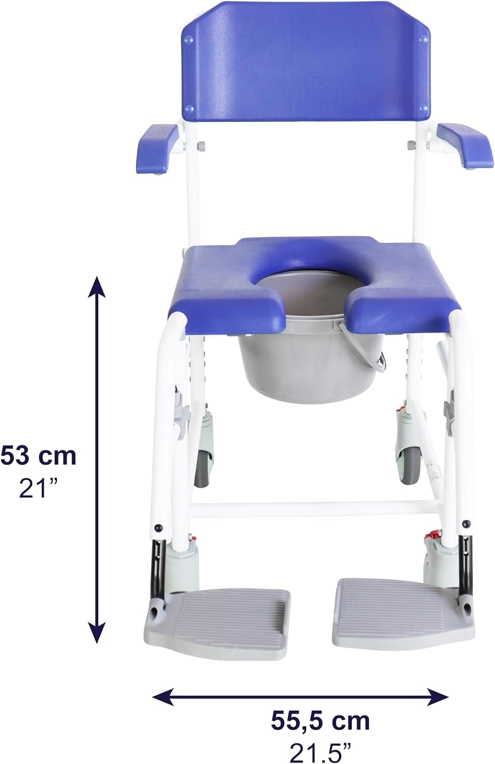 KMINA Rolling Shower Chair with Wheels and Brakes, Commode Toilet, Blue