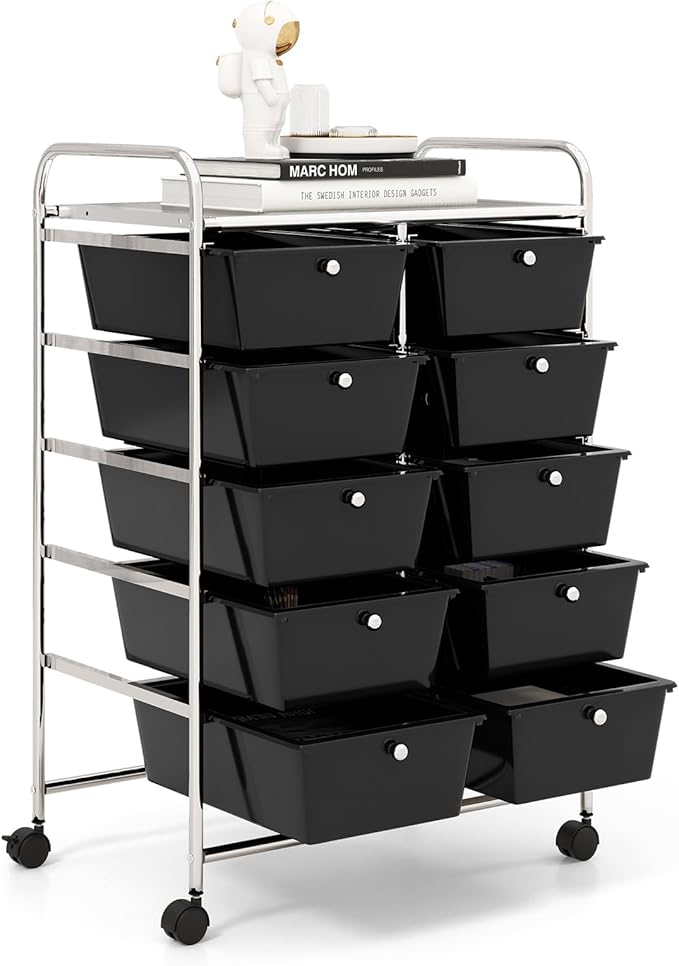 GOFLAME 10-Drawer Rolling Storage Cart, Art Craft Storage Organizer on Wheels by GOFLAME