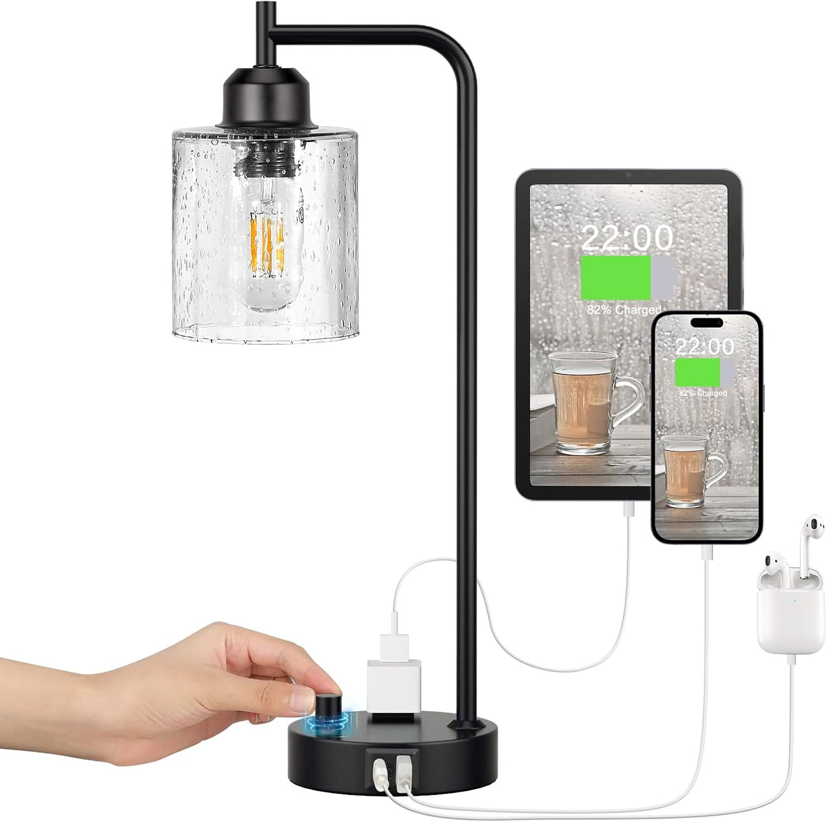 industrial desk lamp, fully dimmable small bedside table, view 9