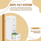 4 drawer metal file cabinet with lock,narrow vertical, front angle view