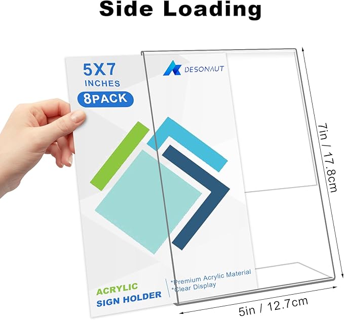 DESONAUT 8 Pack Slant Back Acrylic Sign Holder 5x7 inches, Desktop Tabletop - Image 2