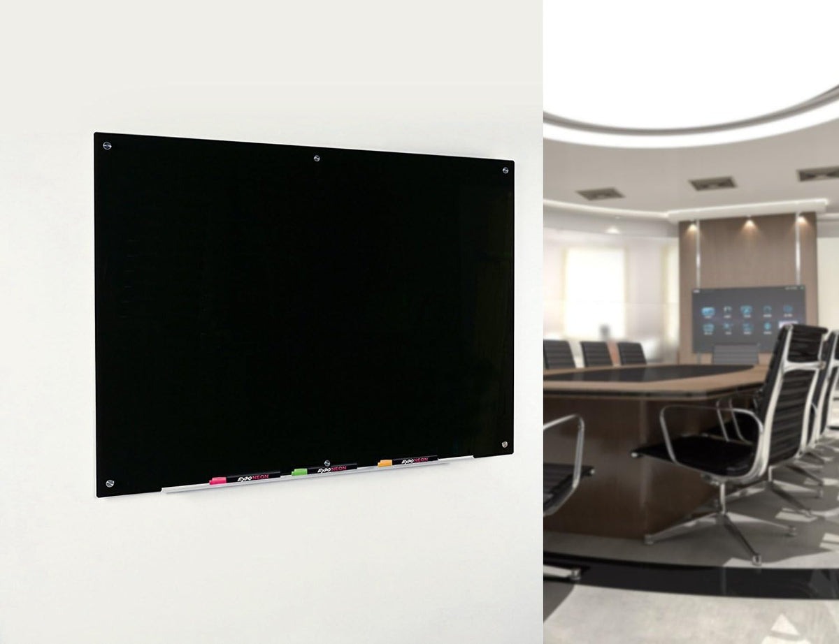 Audio-Visual Direct Magnetic Glass Dry-Erase Board, 72" x 36", Black