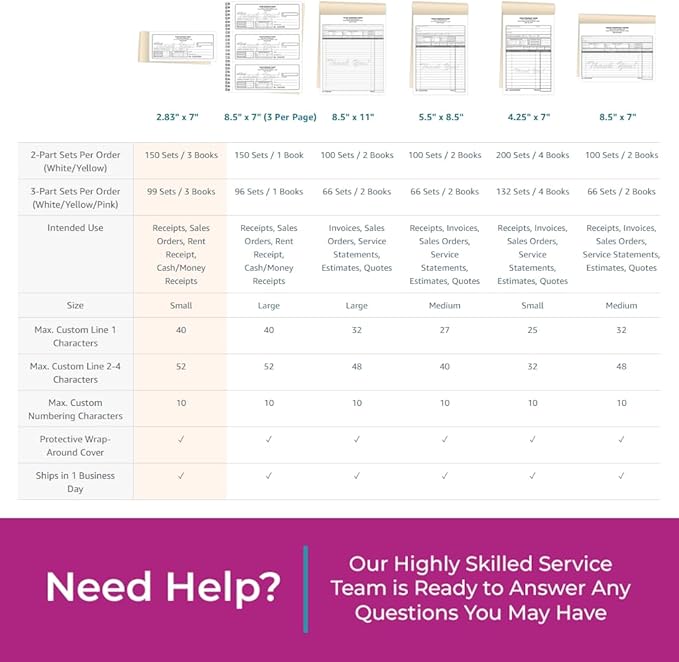 Custom 2.83" x 7" Carbonless NCR Books in 2-Part Duplicate Invoices, Work Orders - Image 7