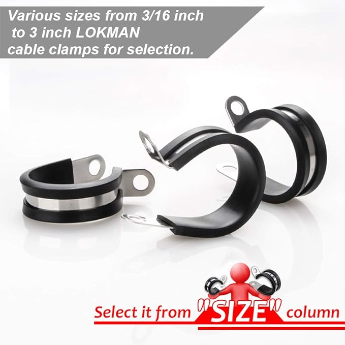LOKMAN 20 Pack 2 Inches Stainless Steel Cable Clamp, Rubber Cushioned Insulated - Image 2