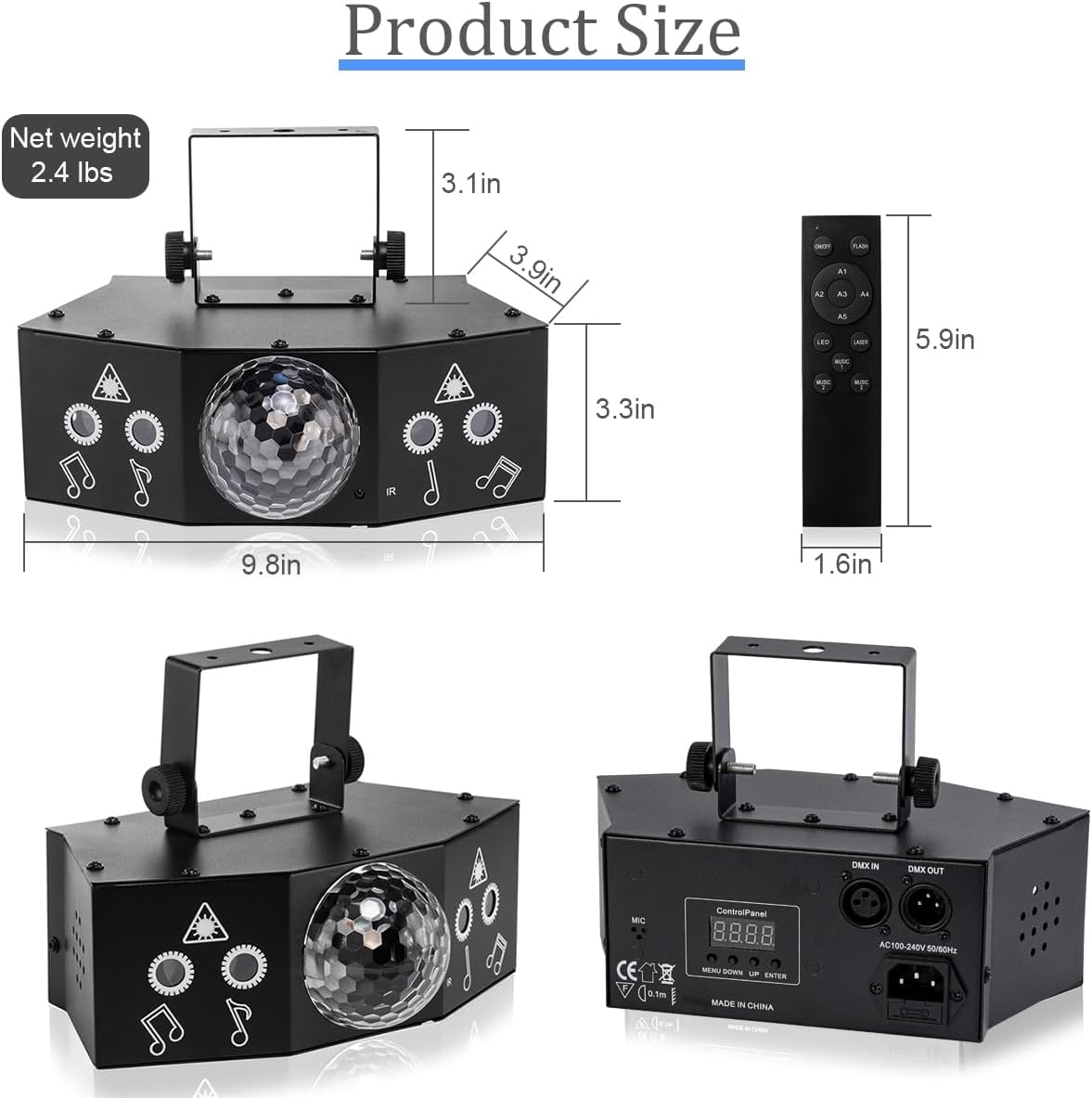 LAUCNPTY DJ Disco Ball Party Lights with DMX512 and Sound Activated, LED Stag...