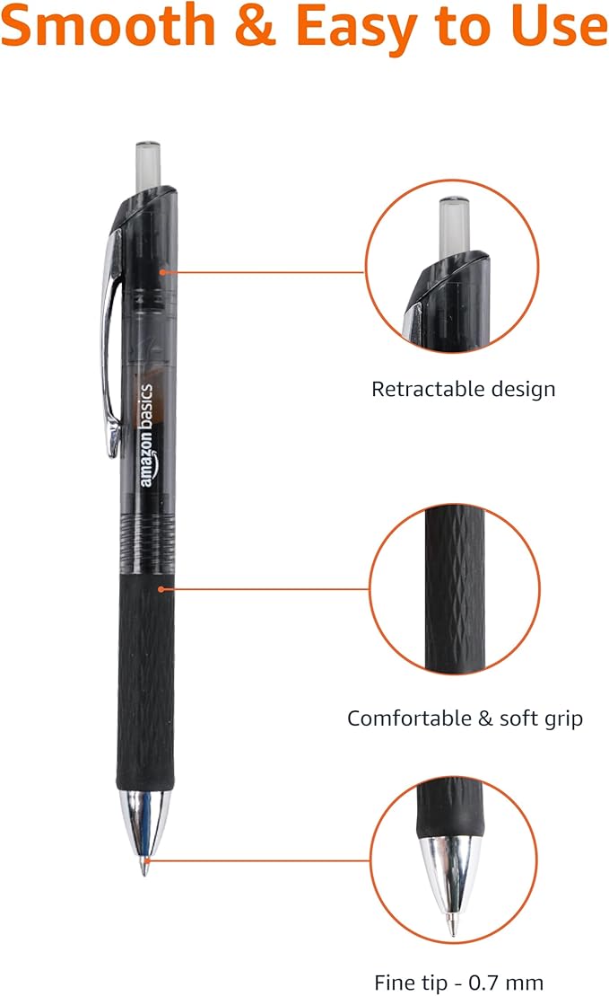 Amazon Basics Gel Pens Fine Point Smooth Writing Pens, Retractable, 12 Pack - Image 4
