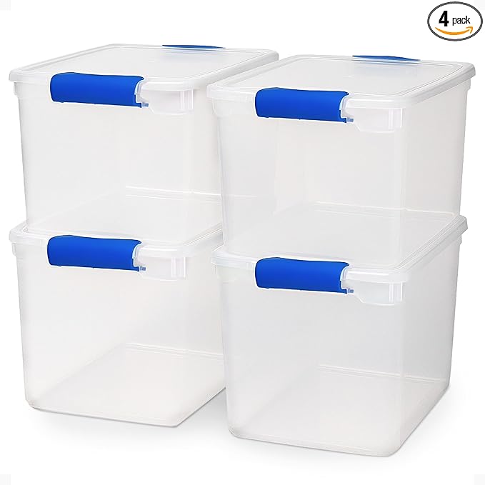 HOMZ 4-Pack 31 Quart Latching Lid, and Bathroom Organization by Homz