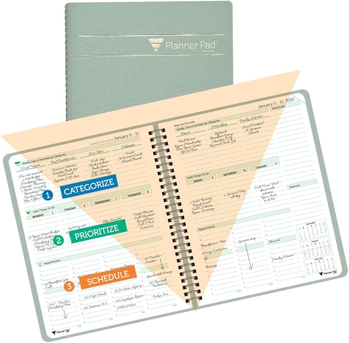 Planner Pad Spiral Bound January-December 2026/ Calendar Year 6 3/4" x 8 1/2" by PlannerPad