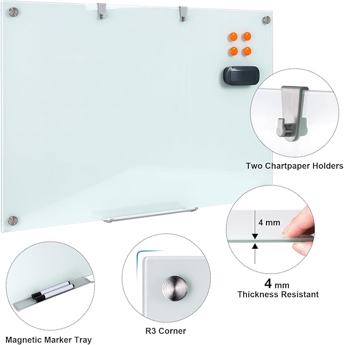 Glass Dry Erase Board, 36 x 24 Inches Magnetic Glass Whiteboard - Image 2