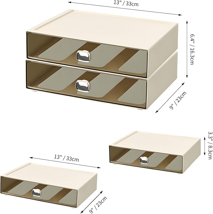 OSteed Spacious Desktop Storage Box, 2 Large Storage Drawers, Stackable Office - Image 3