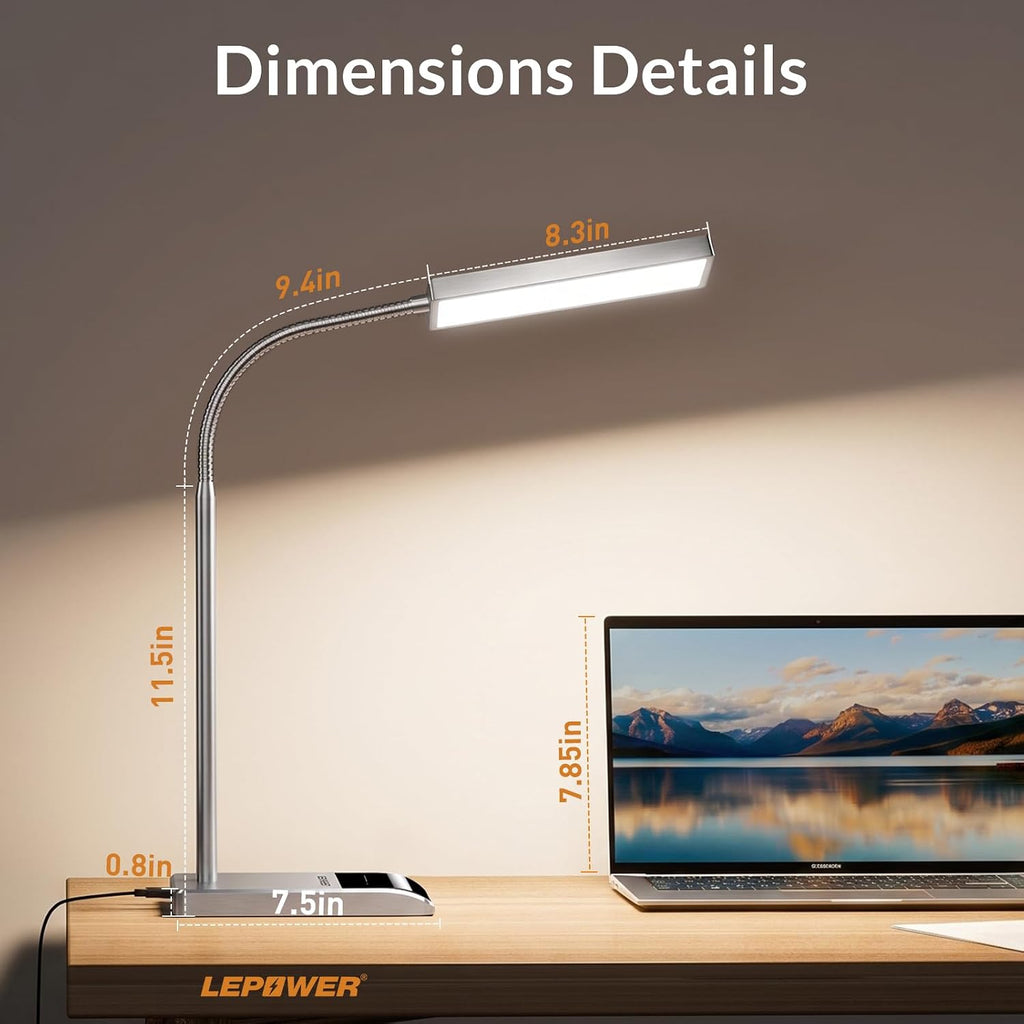 lepower desk lamp, 800lm led for home office, front angle view