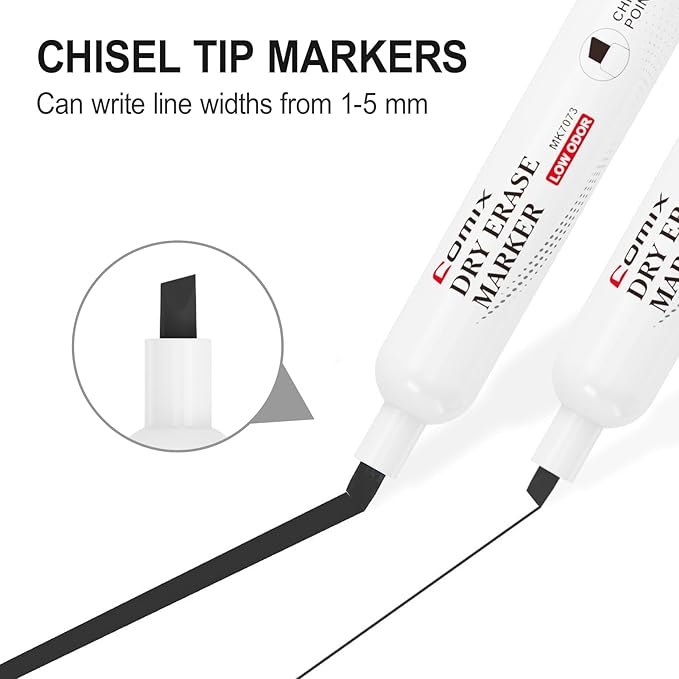 Comix Black Dry Erase Markers, Chisel Tip Whiteboard Markers, 36 Bulk Black - Image 3