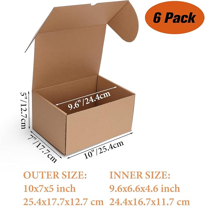 PHAREGE 10x7x5 inch Shipping Boxes 6 Pack Brown, Tab Lock Tuck Top Mailer Boxes - Image 2