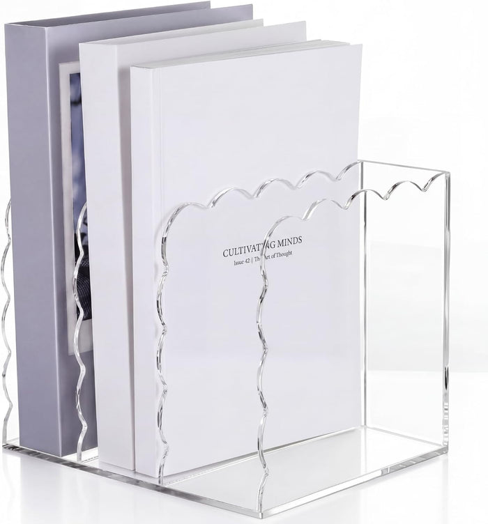 1 PC Scalloped Acrylic Magazine Holder, File Organizer, Standard Style