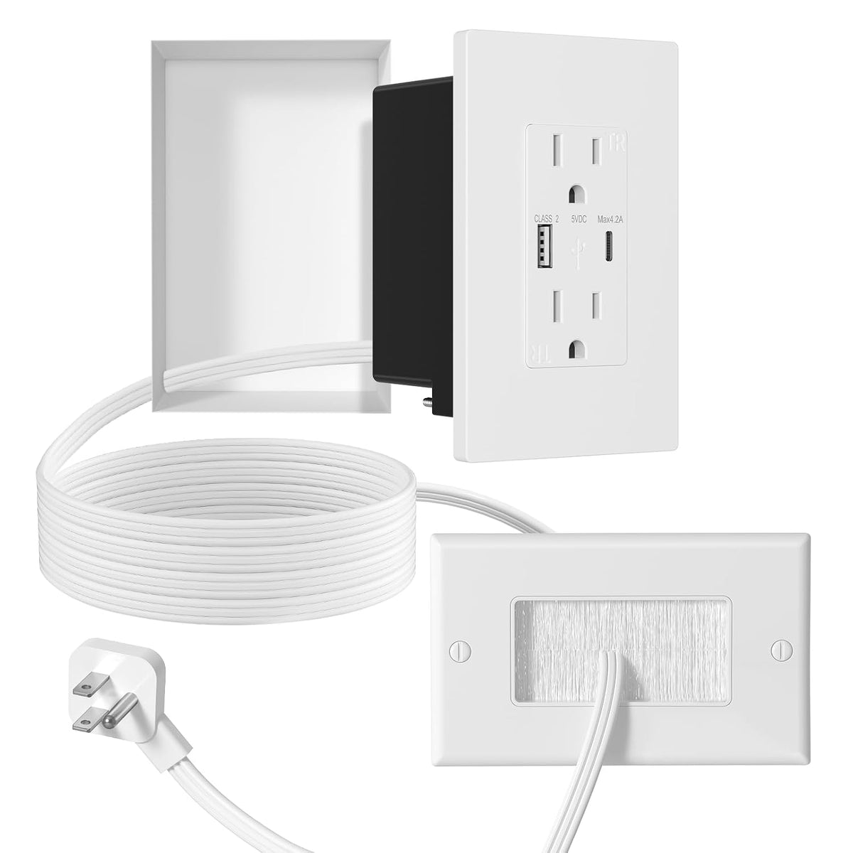 in Wall Cable Management Kit,2AC+USB-a+USB-c,in Wall Power Kit for Unreachabl...