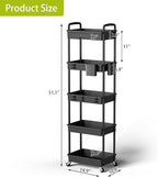 Sorgion 5 Tier Rolling Cart Organizer, Bathroom Cart Organizers - Image 3