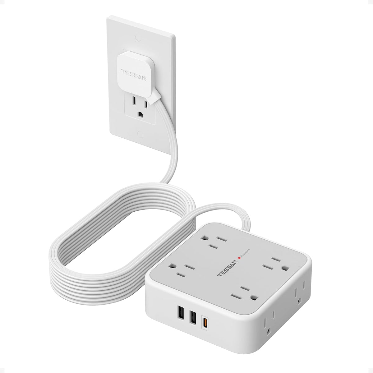 TESSAN Surge Protector Power Strip with 900J Surge Protection, 15 Ft, Grey
