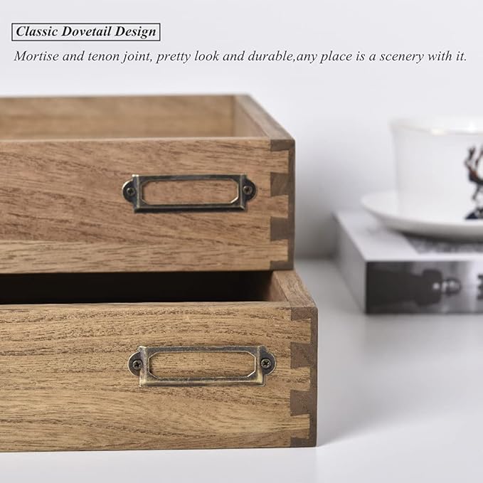 KIRIGEN Wooden Stackable Office Letter Organizer Desk Tray Pack of 2 - Image 4
