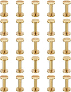 PATIKIL 25 Sets Chicago Screws, M4x16mm Chicago Screw Slotted Binding Post Screw Bolts Rivets Brass Fasteners Connectors for Leather Belt Scrapbook Photo Albums