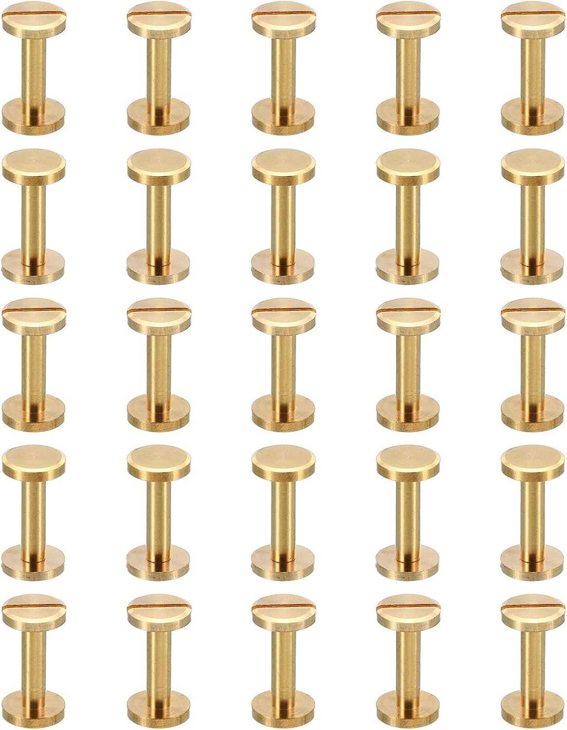 PATIKIL 25 Sets Chicago Screws, M4x16mm Chicago Screw Slotted Binding Post Screw Bolts Rivets Brass Fasteners Connectors for Leather Belt Scrapbook Photo Albums