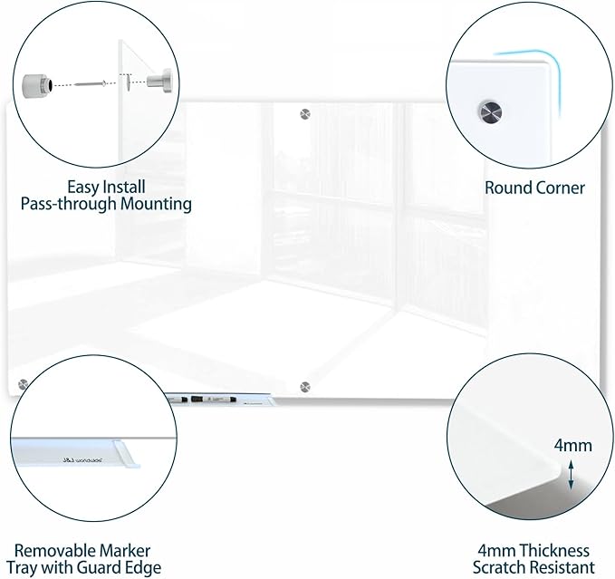 J&J worldwide Magnetic Glass Whiteboard 6' x 4' Ultra White, Large Frameless - Image 2
