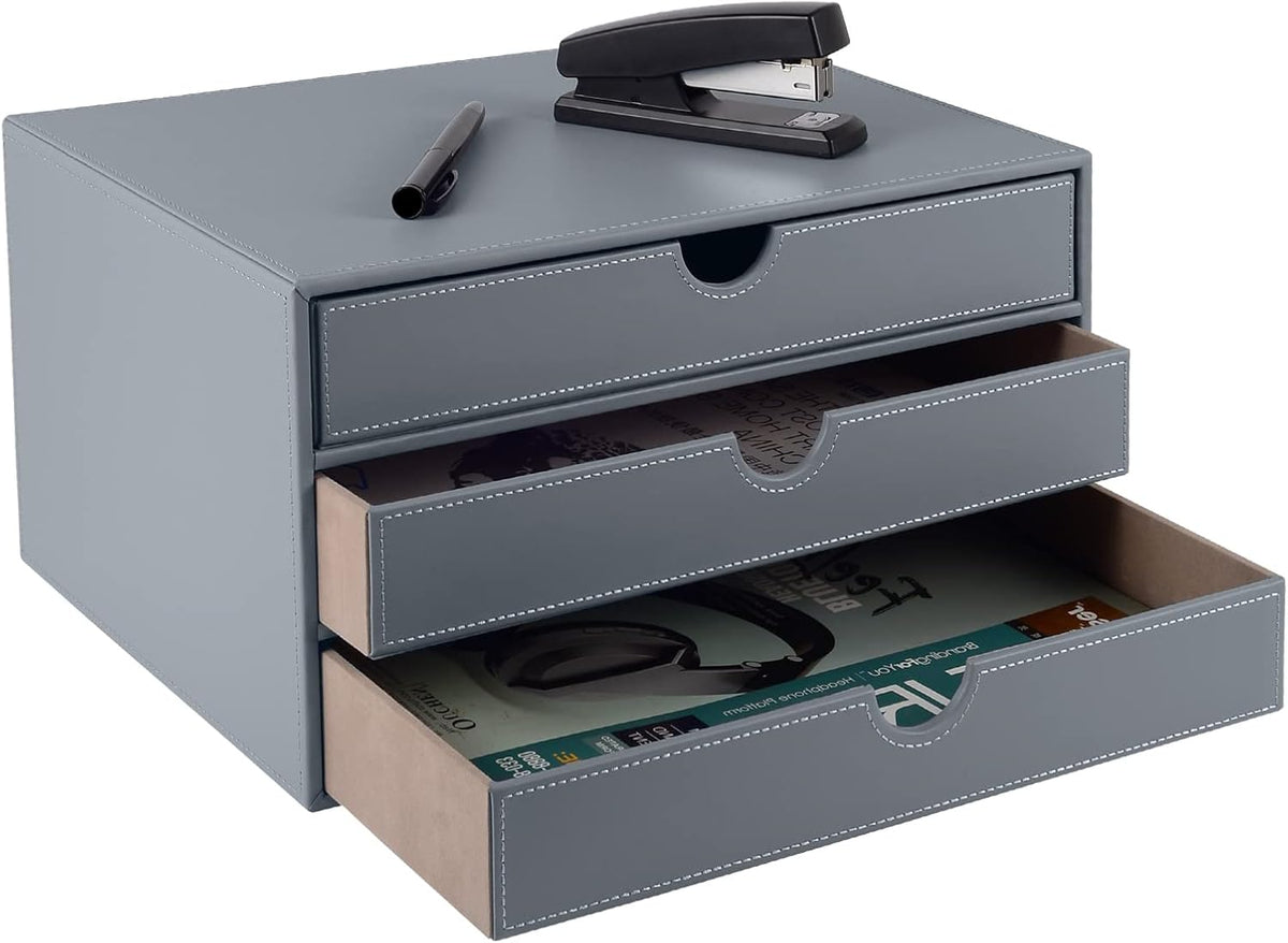 PU Leather Desk Organizer with 3 Drawers,Executive Office Supplies Desktop Fi...