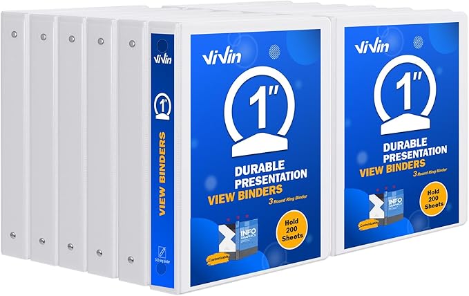 3 Ring Binder 1 Inch, ViVin Sturdy 1"-Round Ring Binder by ViVin