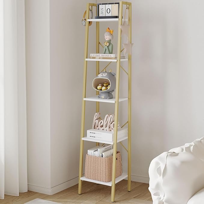 Hzuaneri Ladder Shelf, Bookshelf Bookcase, Freestanding Corner Storage Shelve by Hzuaneri