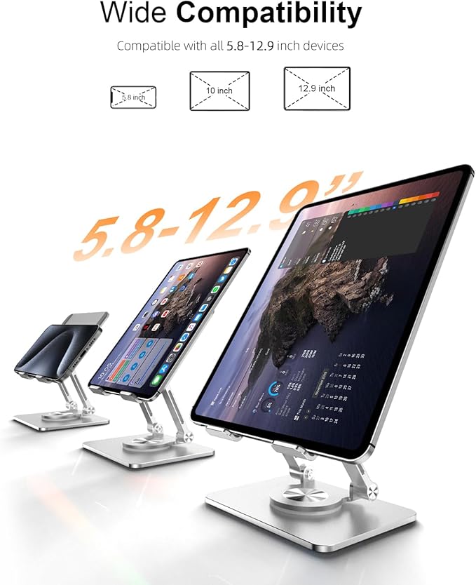 Tablet Stand Holder with Thickened 360°Rotating Base Dual Rod Adjustable - Image 7
