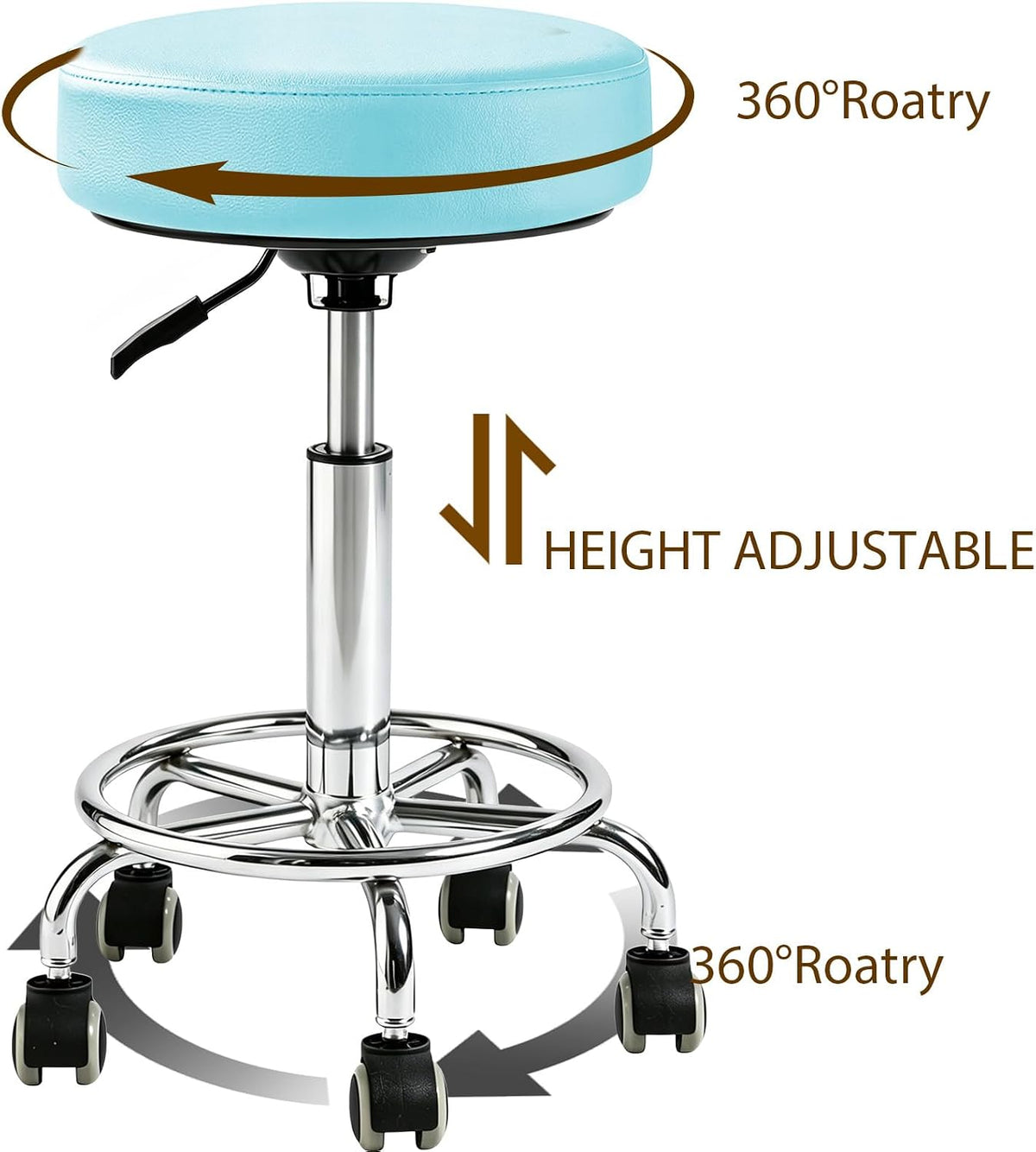 500lbs Heavy-Duty Adjustable Rolling Stool with Wheels & Foot pedal ring