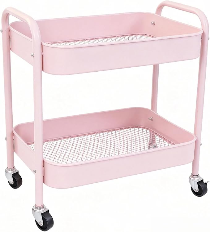 Ufriandz Pink 2 Tier Rolling Cart Metal by Ufriandz