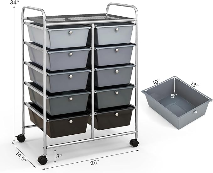 GLACER 10 Drawer Rolling Cart, Storage Cart - Image 3