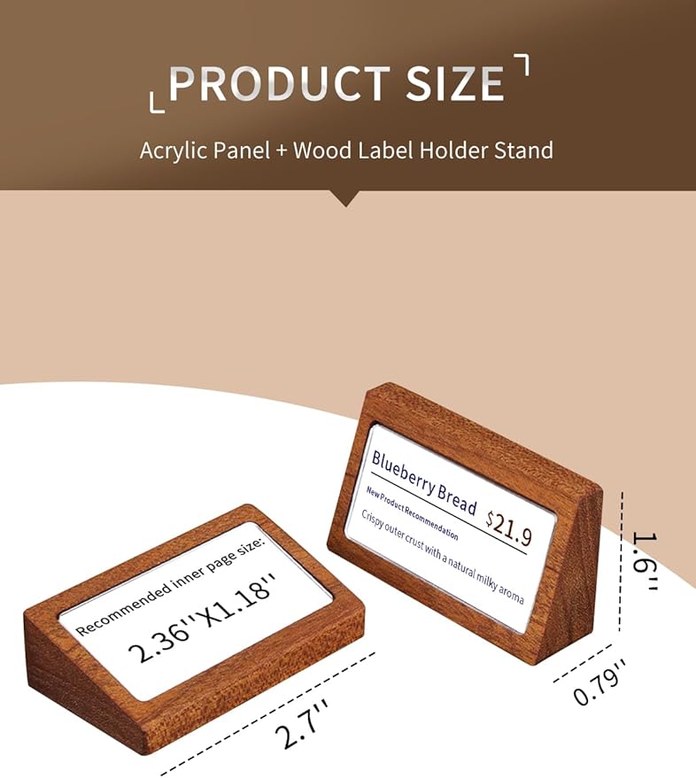 6 Pack Mini Wood Price Tag Label Holder Tabletop Stand or Recline Small Sign - Image 2