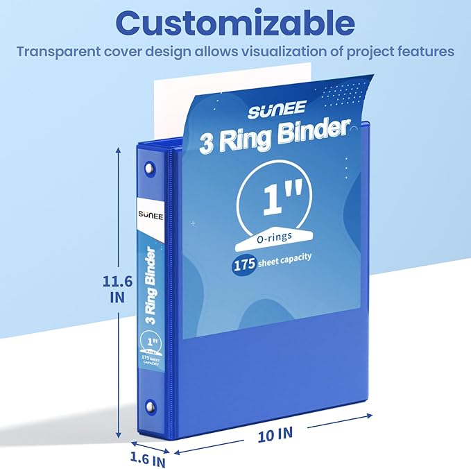 SUNEE 3 Ring Binder 1 Inch 1 Pack, Cobalt Blue - Image 7