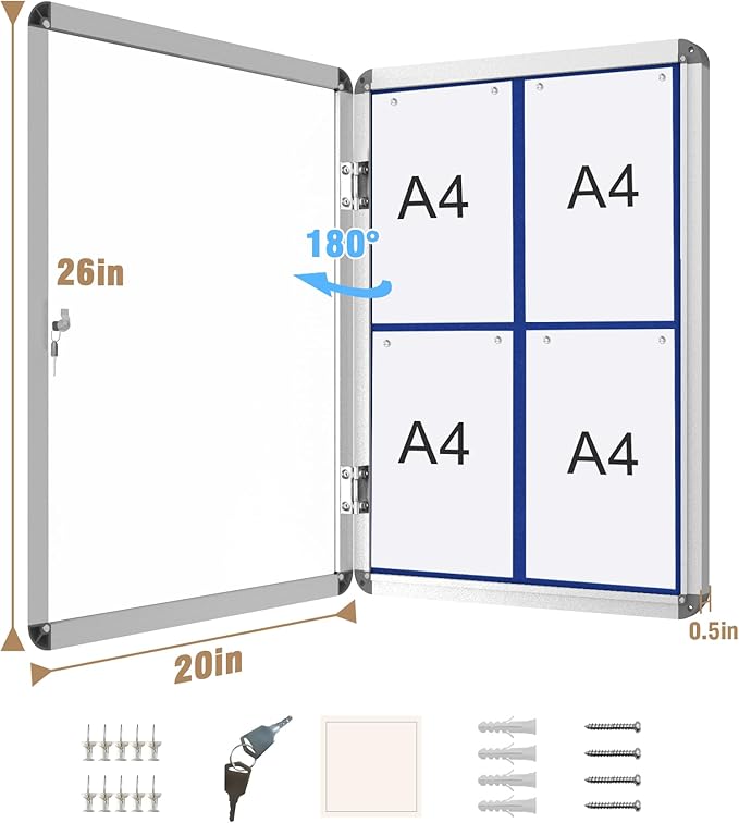 Mifuro 26"x20" Enclosed Bulletin Board, Lockable Weather-Resistant Aluminum - Image 5