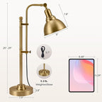 VONLUCE Rustic Desk Lamp Gold Adjustable, Industrial Style Metal Task Lamps - Image 5