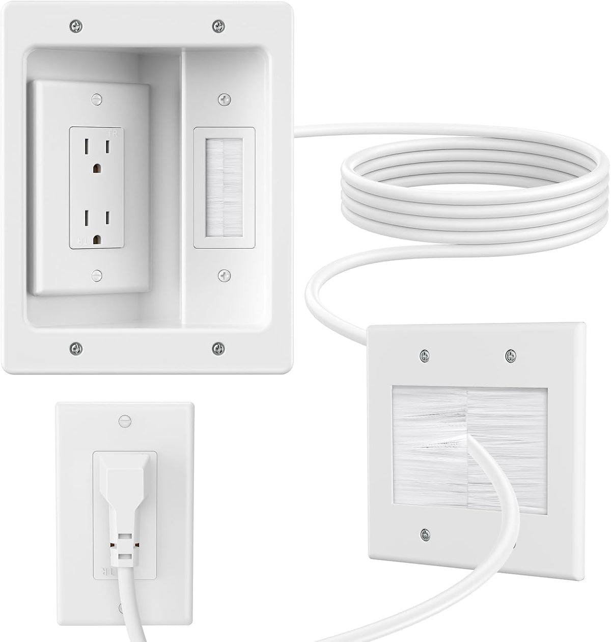 in Wall Cable Concealer Kit with Brush Wall Plate,Recessed Outlet Box,9ft Cor...
