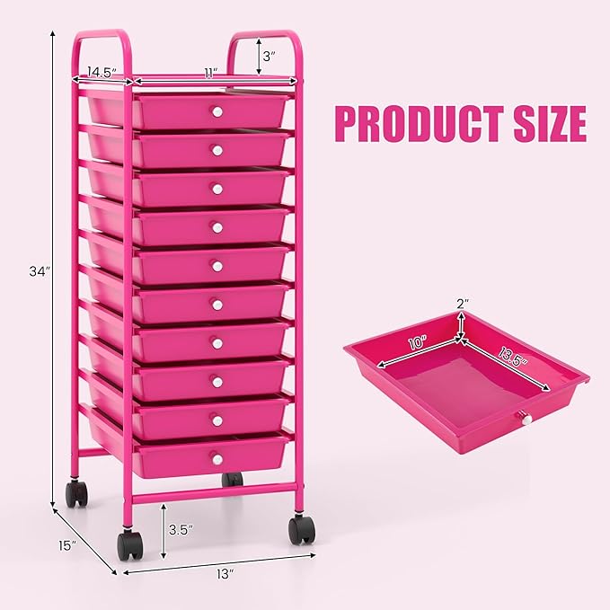 GLACER 10 Drawers Rolling Cart, Storage Cart - Image 3