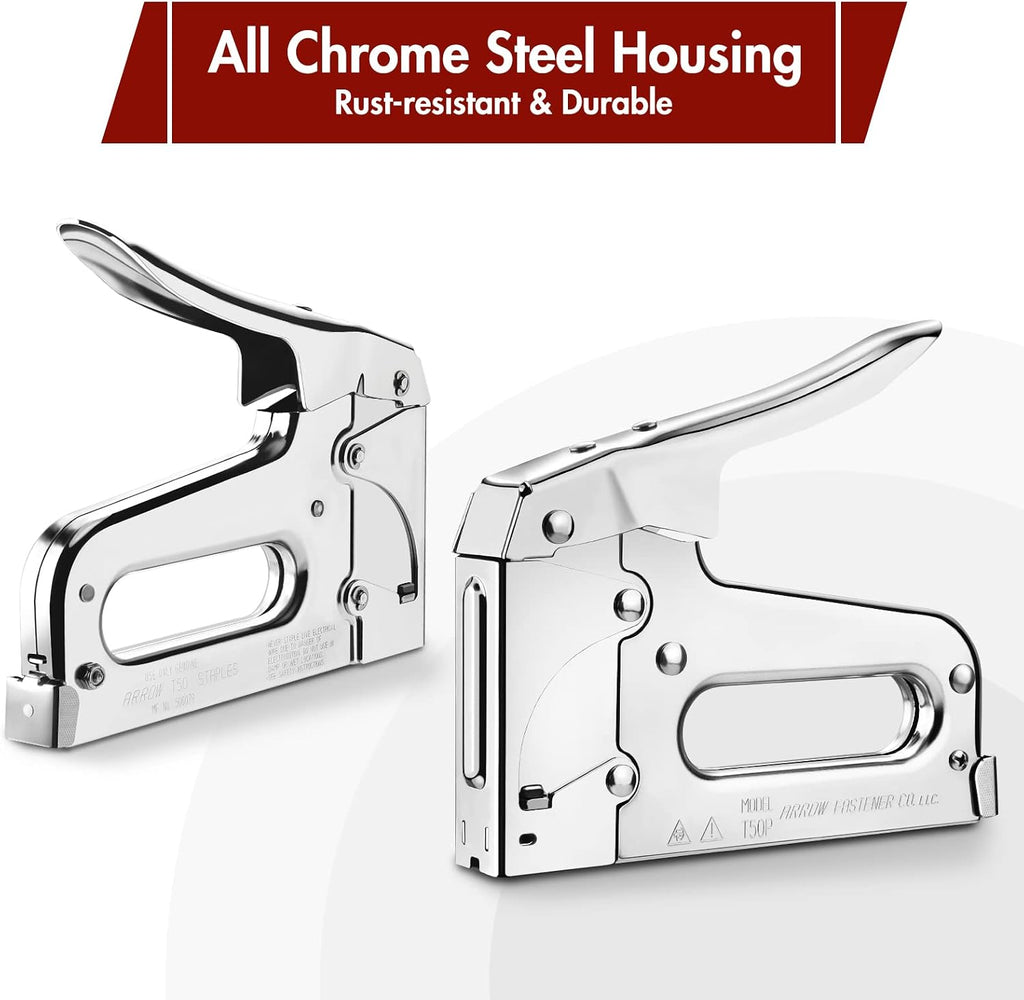 Arrow T50 Heavy Duty Staple Gun Kit with 3750 Pieces T50 Staples | All Chrome Steel Stapler with 3750 Pieces T50 1/4", 3/8", 1/2" Staples, for Upholstery Professional Projects