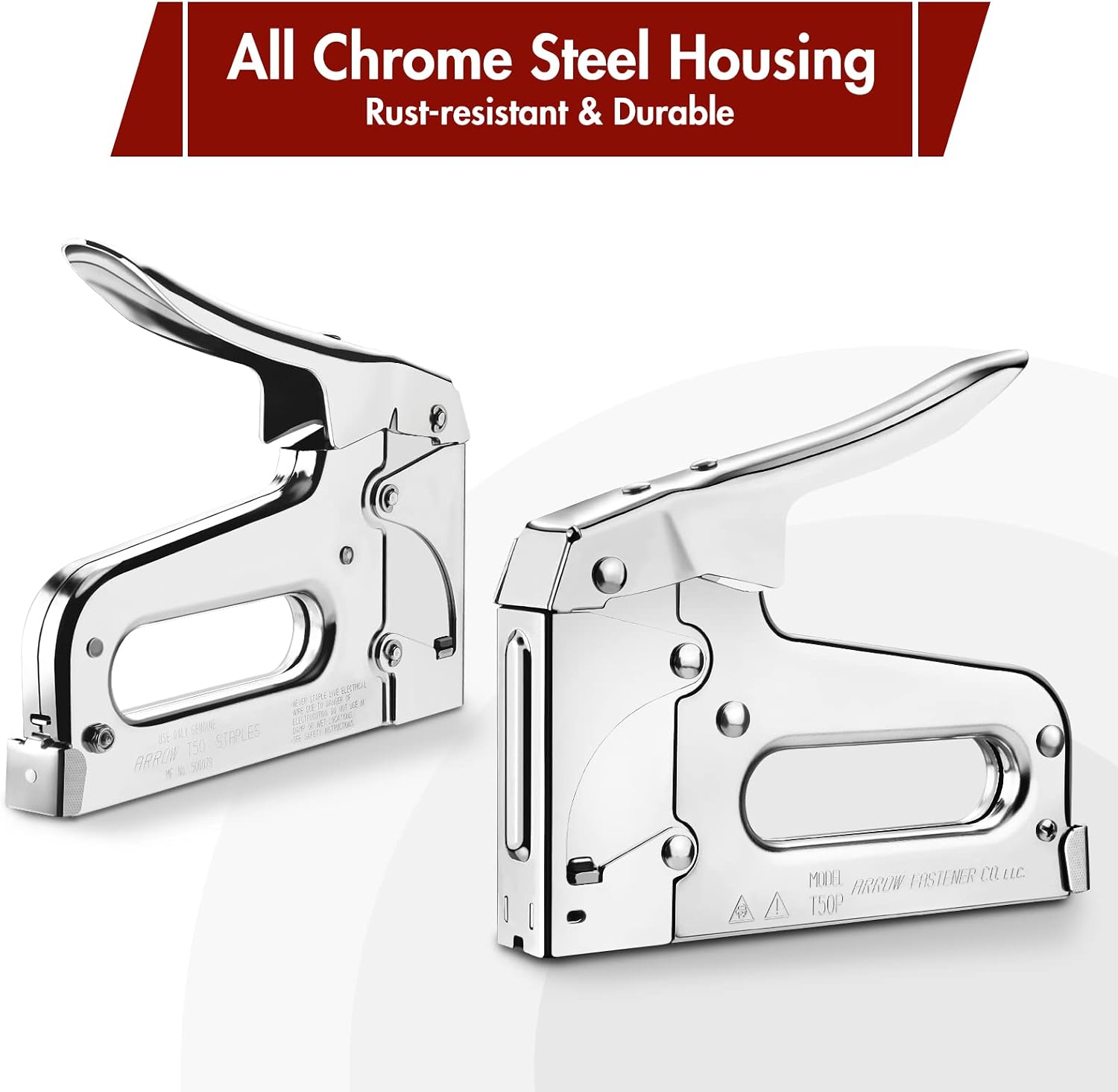 Arrow T50 Heavy Duty Staple Gun Kit with 3750 Pieces T50 Staples | All Chrome Steel Stapler with 3750 Pieces T50 1/4", 3/8", 1/2" Staples, for Upholstery Professional Projects