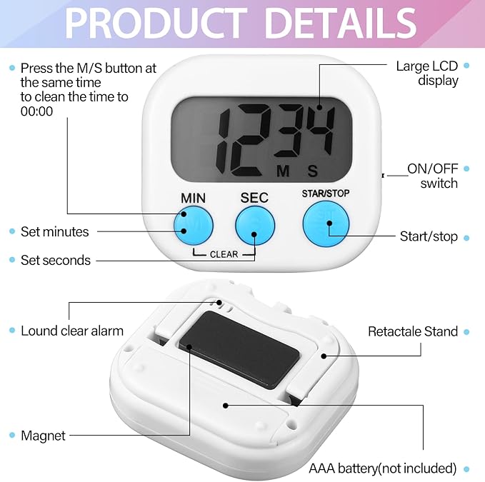 Weewooday 24 Pcs Digital Kitchen Timer Magnetic Timer Bulk On/Off Switch Minute - Image 7