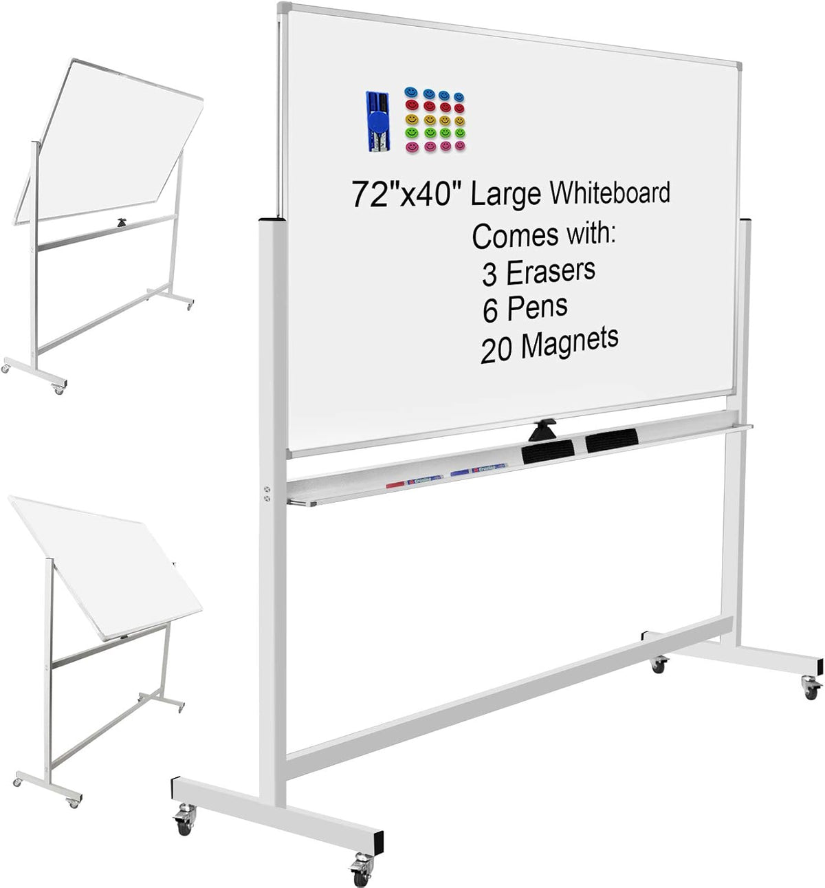 Max-officoo Mobile Whiteboard 72"x40" Magnetic Dry Erase White Boards on Wheels